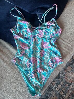 Pink Lily Teal Floral One-Piece Swimsuit with Pink & Purple Accents